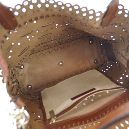 Valentino Garavani Calfskin Punched Lace Floral Tote Cognac 6 of 8