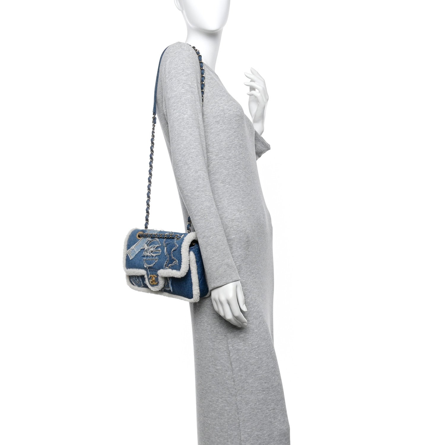 Chanel Denim Shearling Hieroglyph Flap Blue 2 of 11