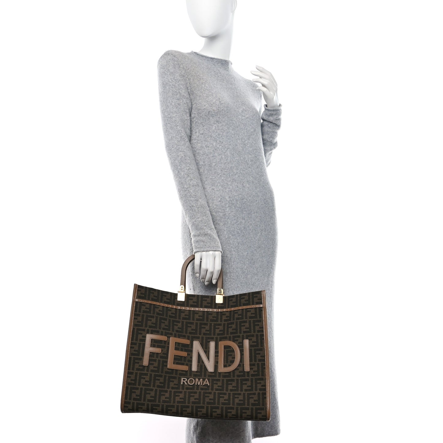 Fabric Jacquard FF 1974 Logo Large Sunshine Shopper Tote Tobacco Moro Sand