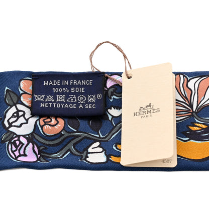 Hermes Silk Mille Et Un Lapins Twilly Marine Cobalt Miel 3 of 4