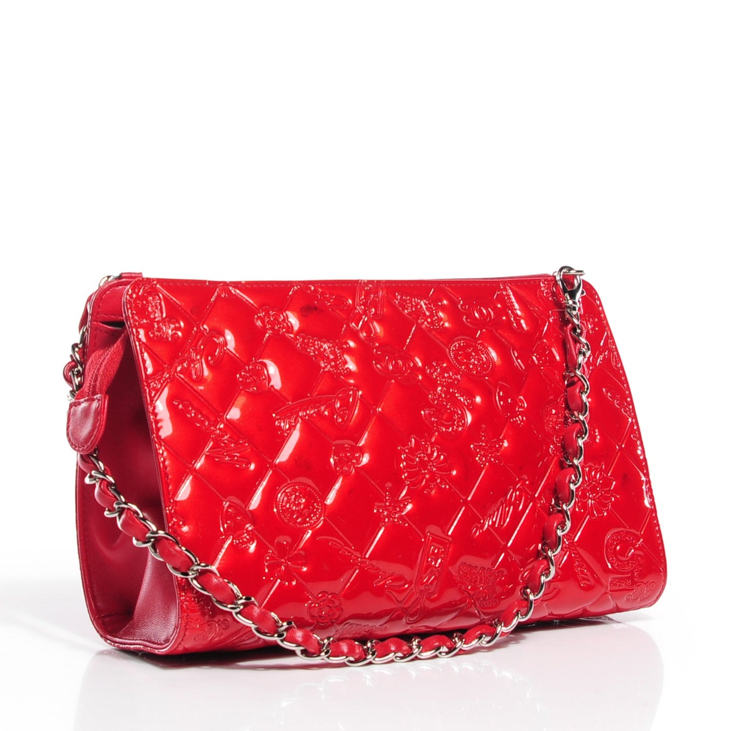 Patent Calfskin Lucky Symbols Pochette Red
