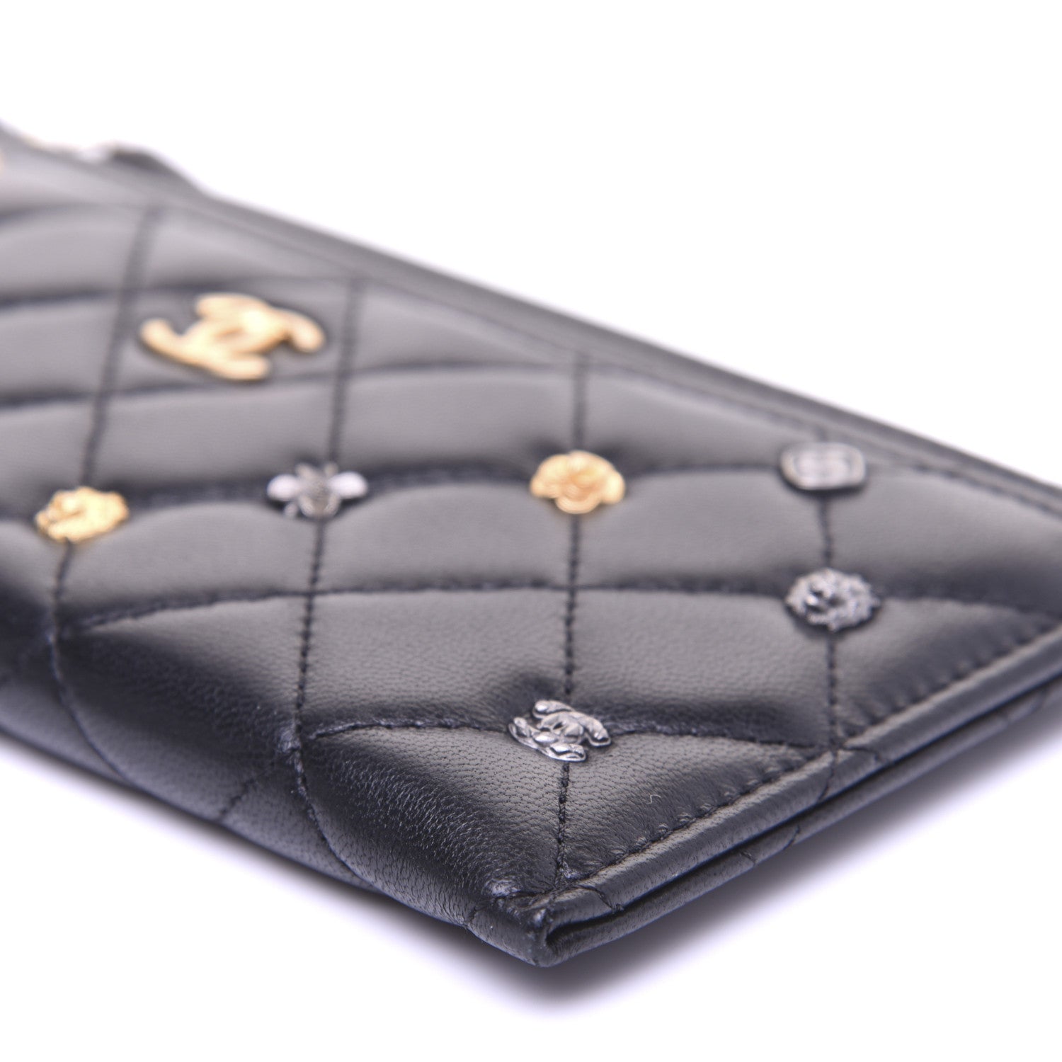 Chanel Lambskin Quilted Lucky Charms Classic Zip Pouch Black 7 of 11