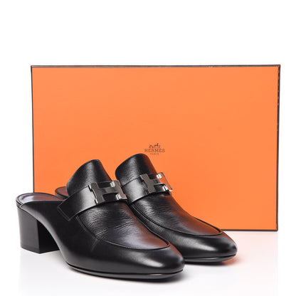 Hermes Goatskin Paradis Mules 38.5 Black 11 of 11