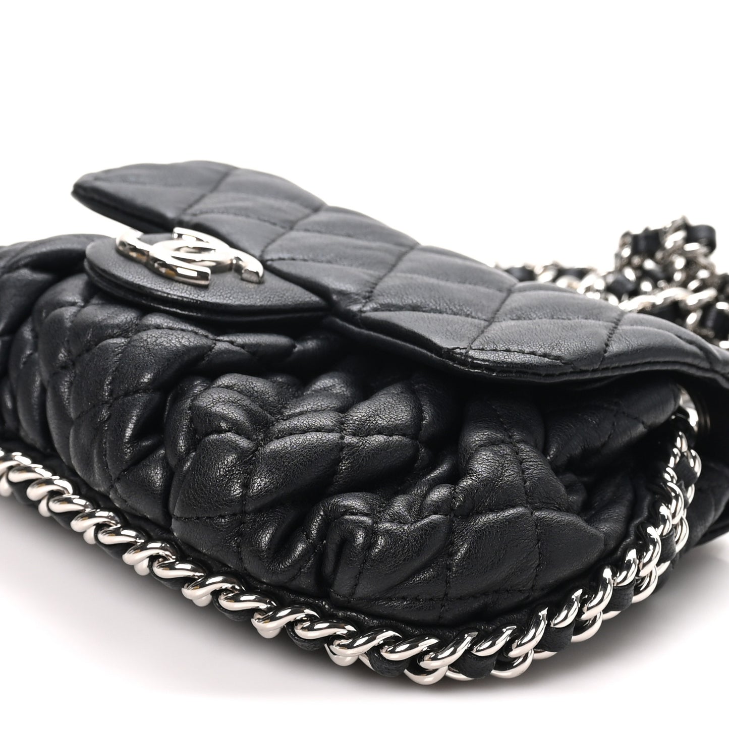 Washed Lambskin Quilted Mini Chain Around Messenger Black