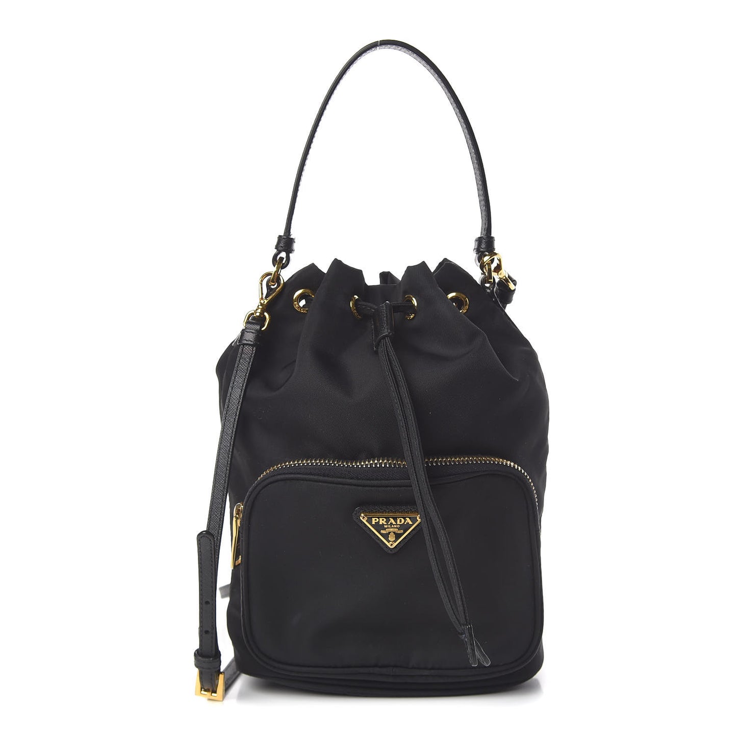 Saffiano Tessuto Nylon Mini Bucket Crossbody Bag Black