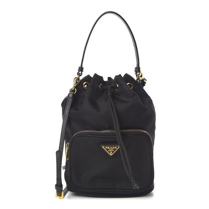 Prada Saffiano Tessuto Nylon Mini Bucket Crossbody Bag Black 1 of 10