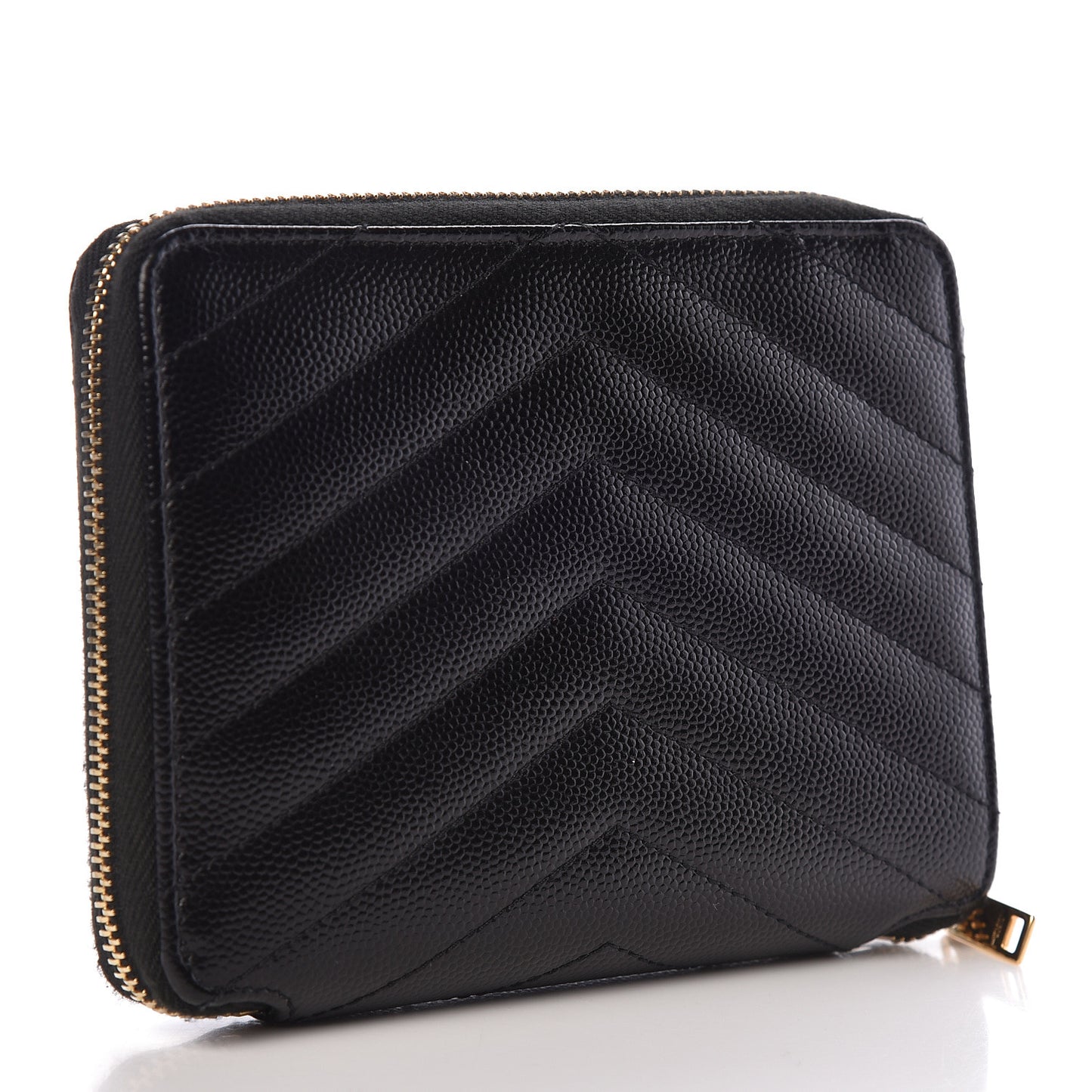 Grain De Poudre Matelasse Chevron Monogram Compact Zip Around Wallet Black