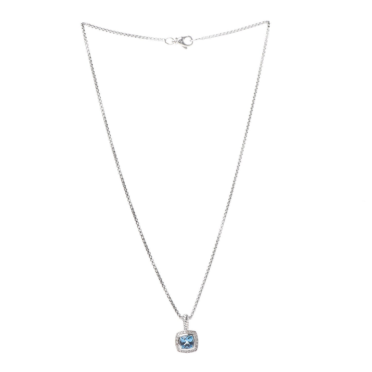 Sterling Silver Diamond Blue Topaz 7mm Petite Albion Pendant Necklace