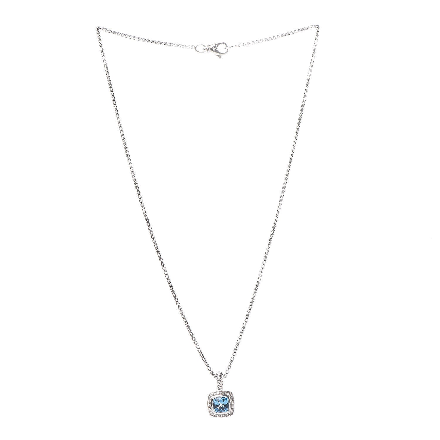 David Yurman Sterling Silver Diamond Blue Topaz 7mm Petite Albion Pendant Necklace 3 of 6
