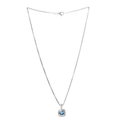 David Yurman Sterling Silver Diamond Blue Topaz 7mm Petite Albion Pendant Necklace 3 of 6