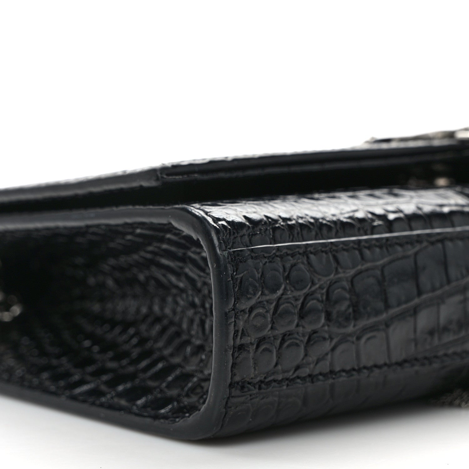 Saint Laurent SAINT LAURENT Calfskin Crocodile Embossed Small Classic Monogram Kate Tassel Satchel Black 8 of 12