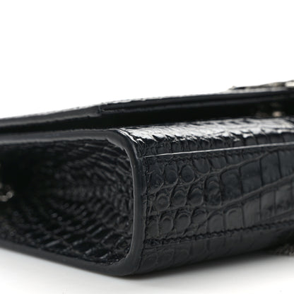 Saint Laurent SAINT LAURENT Calfskin Crocodile Embossed Small Classic Monogram Kate Tassel Satchel Black 8 of 12