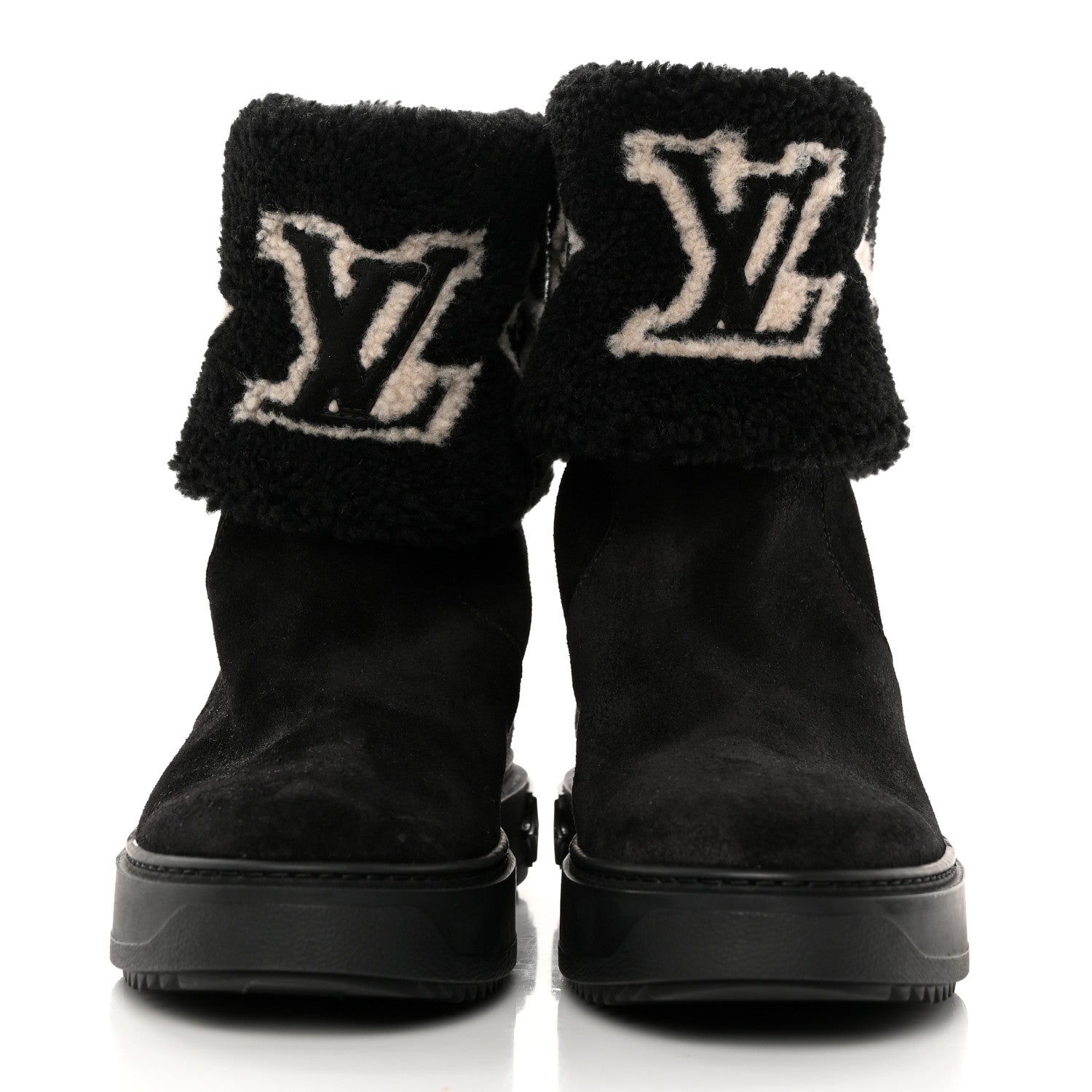 Louis Vuitton Suede Calfskin Shearling Snowdrop Flat Ankle Boot 39 Black 2 of 9