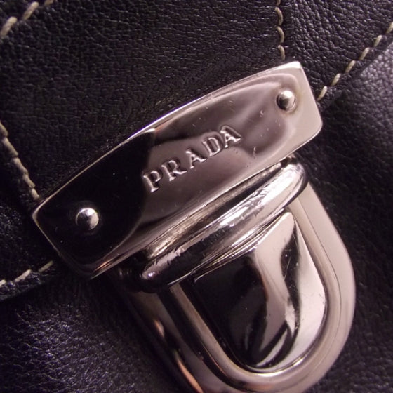Prada Leather Easy Foldover Pushlock Work Bag Black 14 of 14