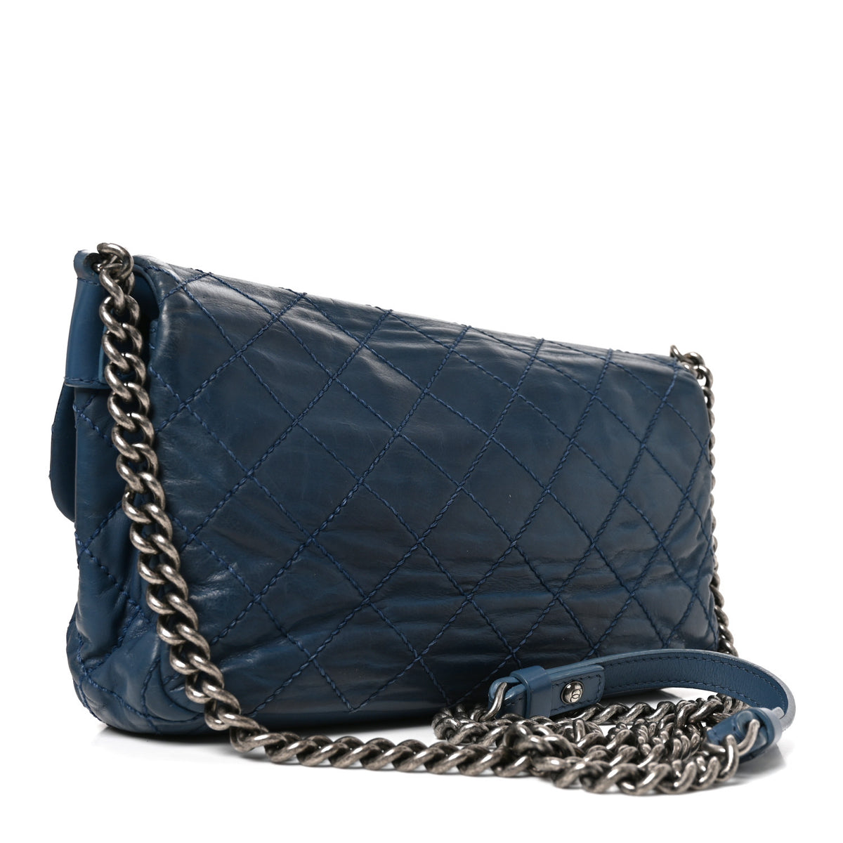 Iridescent Calfskin Medium Coco Daily Flap Blue