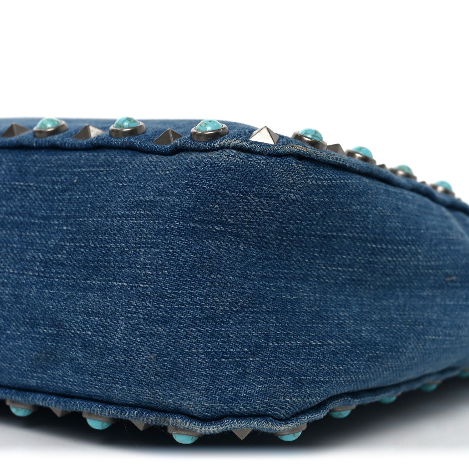 Valentino Garavani Denim Small Guitar Strap Rockstud Rolling Flip-Lock Messenger Bag Blue 9 of 10
