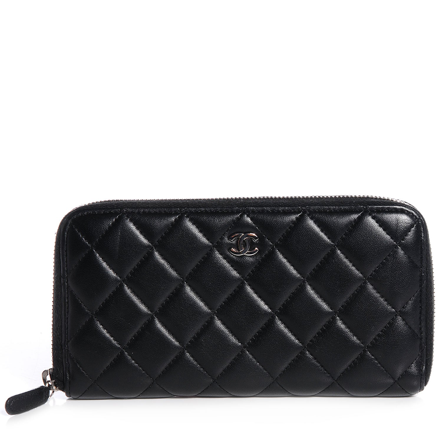Chanel Lambskin Quilted Large Zip Around Wallet Black 1 of 8