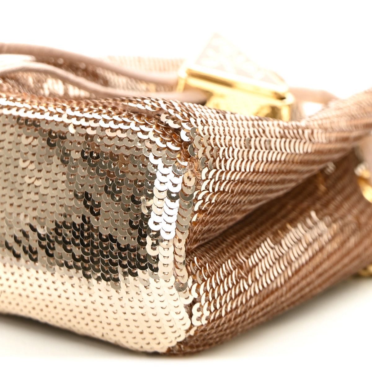 Sequin Satin Triangle Logo Mini Pouch Cammeo