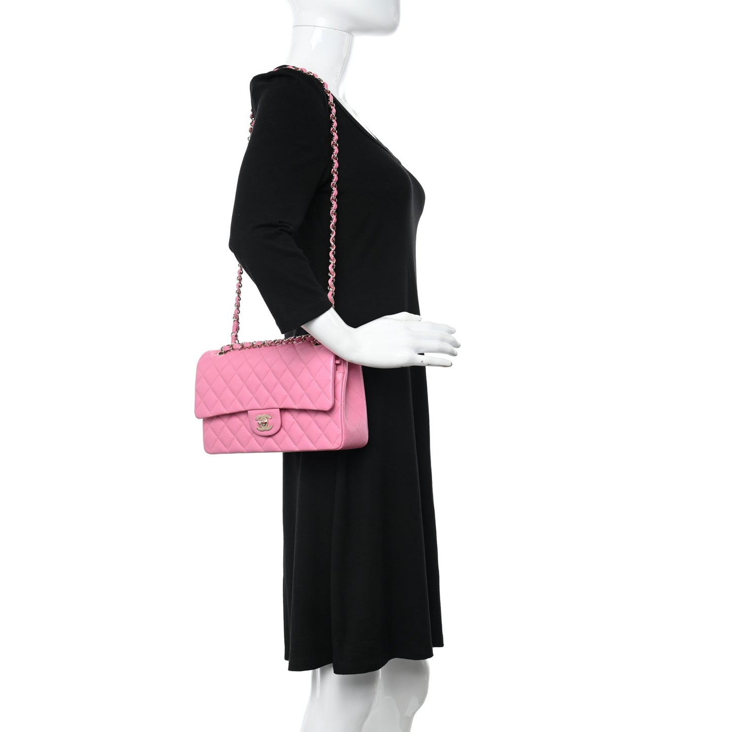 Caviar Quilted Medium Double Flap Pink