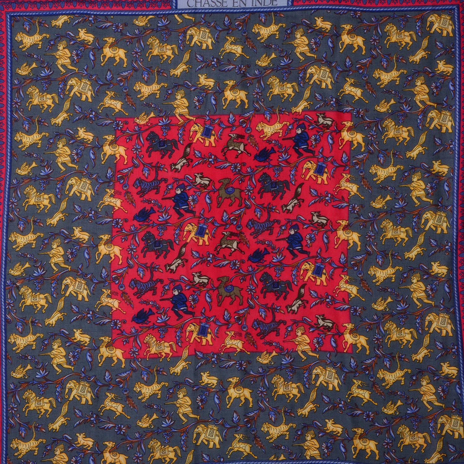 Hermes Cashmere Silk Chasse En Inde Scarf Purple 140 1 of 5