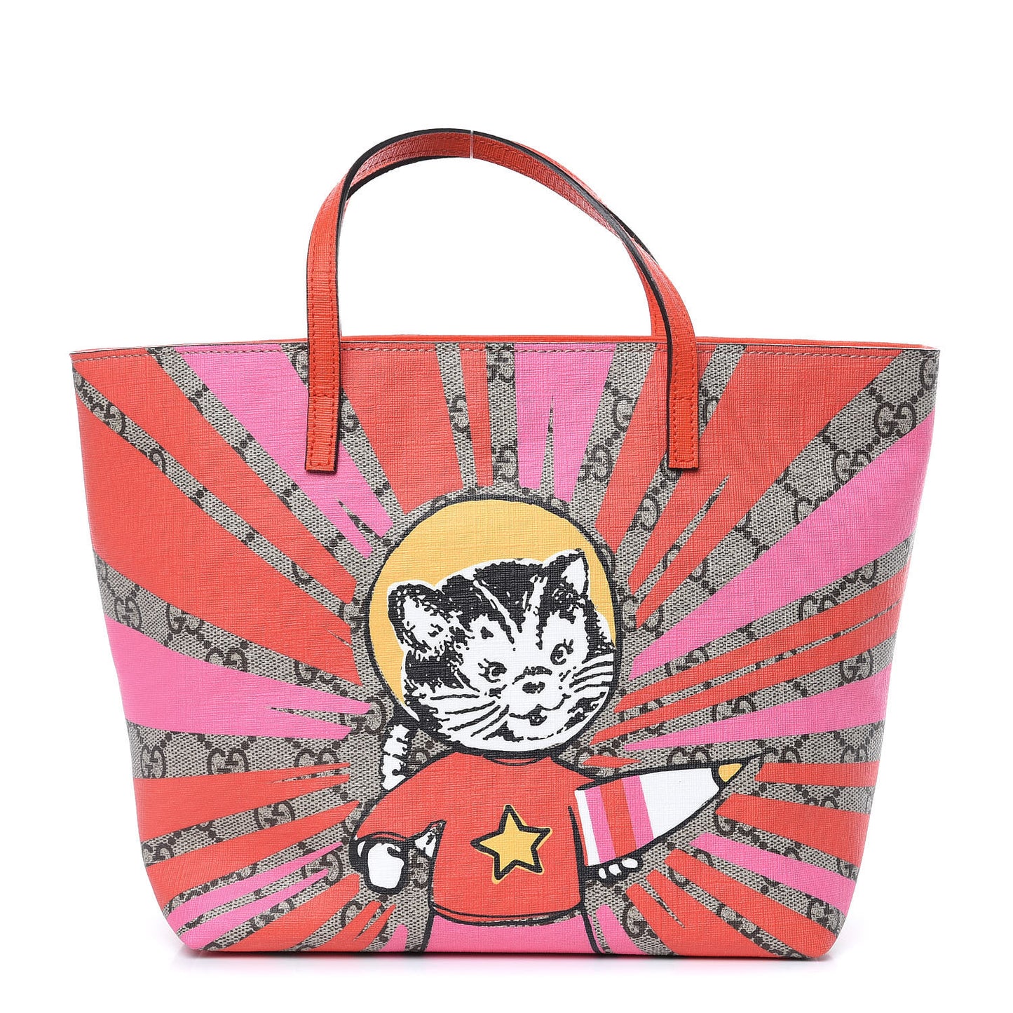 GG Supreme Monogram Kids Rocket Cat Tote Rose Orange