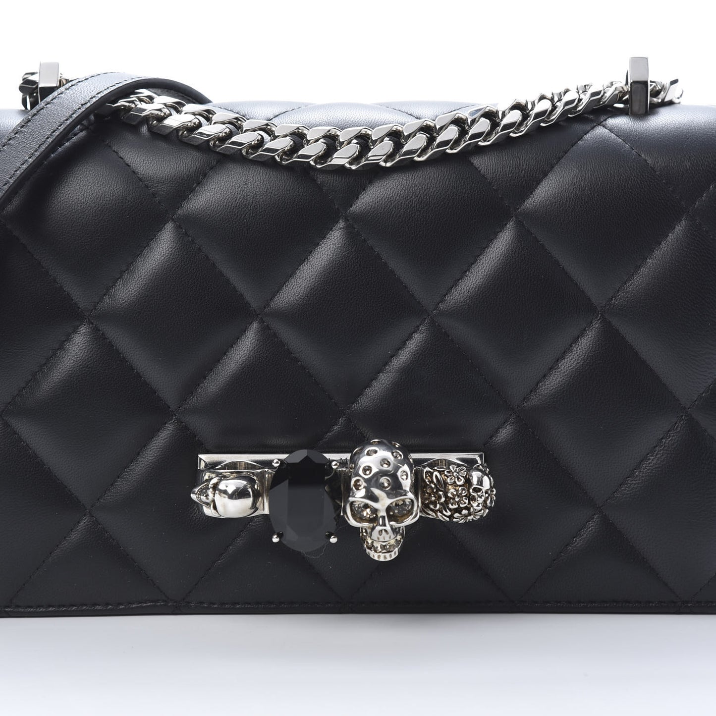 Lambskin Quilted Knuckle Shoulder Bag Black