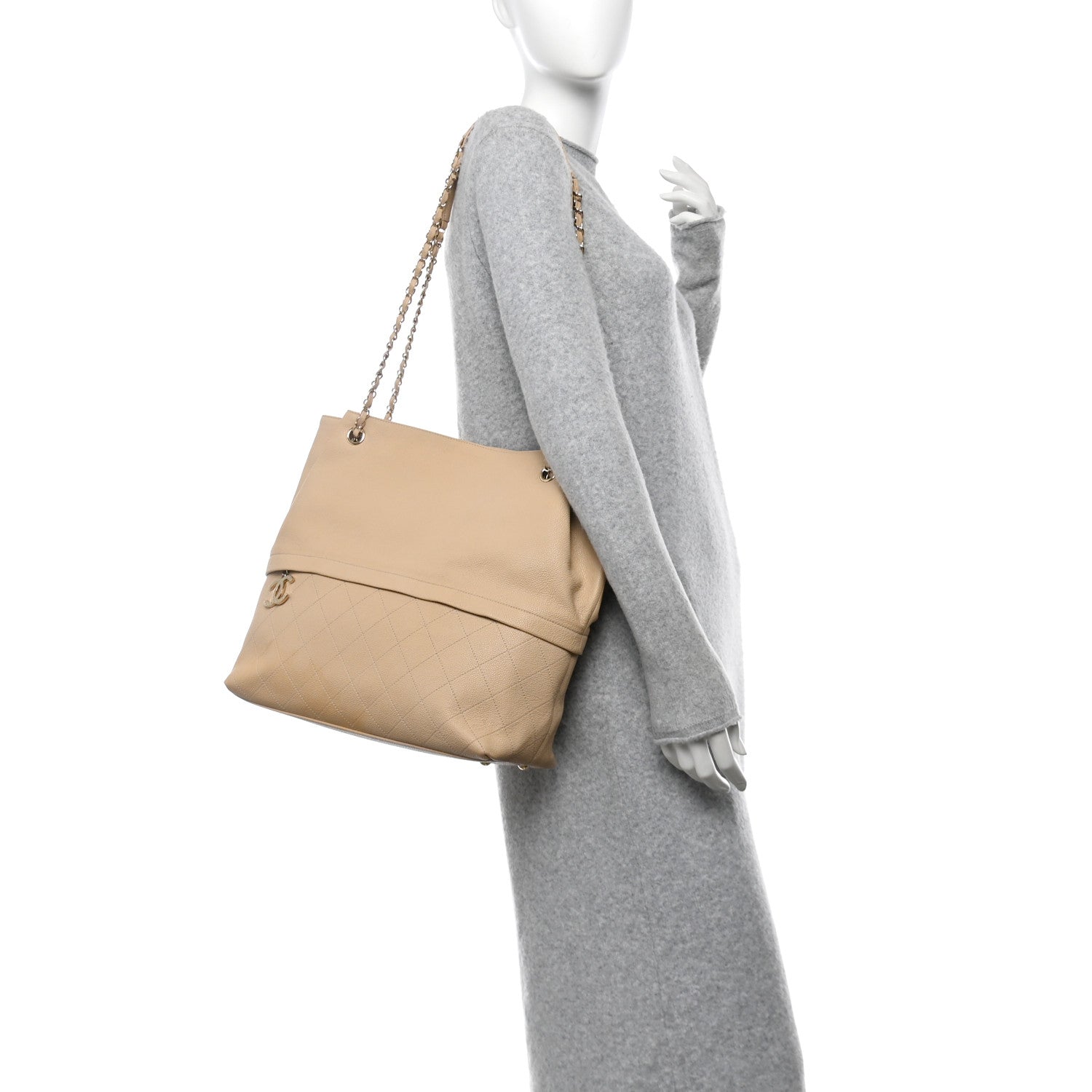 Chanel Caviar Stitched Shopping Tote Beige 2 of 12