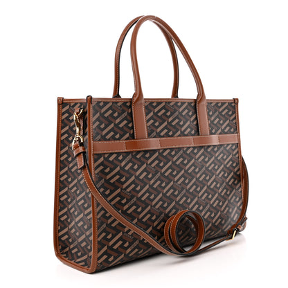 Versace Coated Canvas Calfskin La Greca Signature Tote Bag Black Caramel 3 of 10