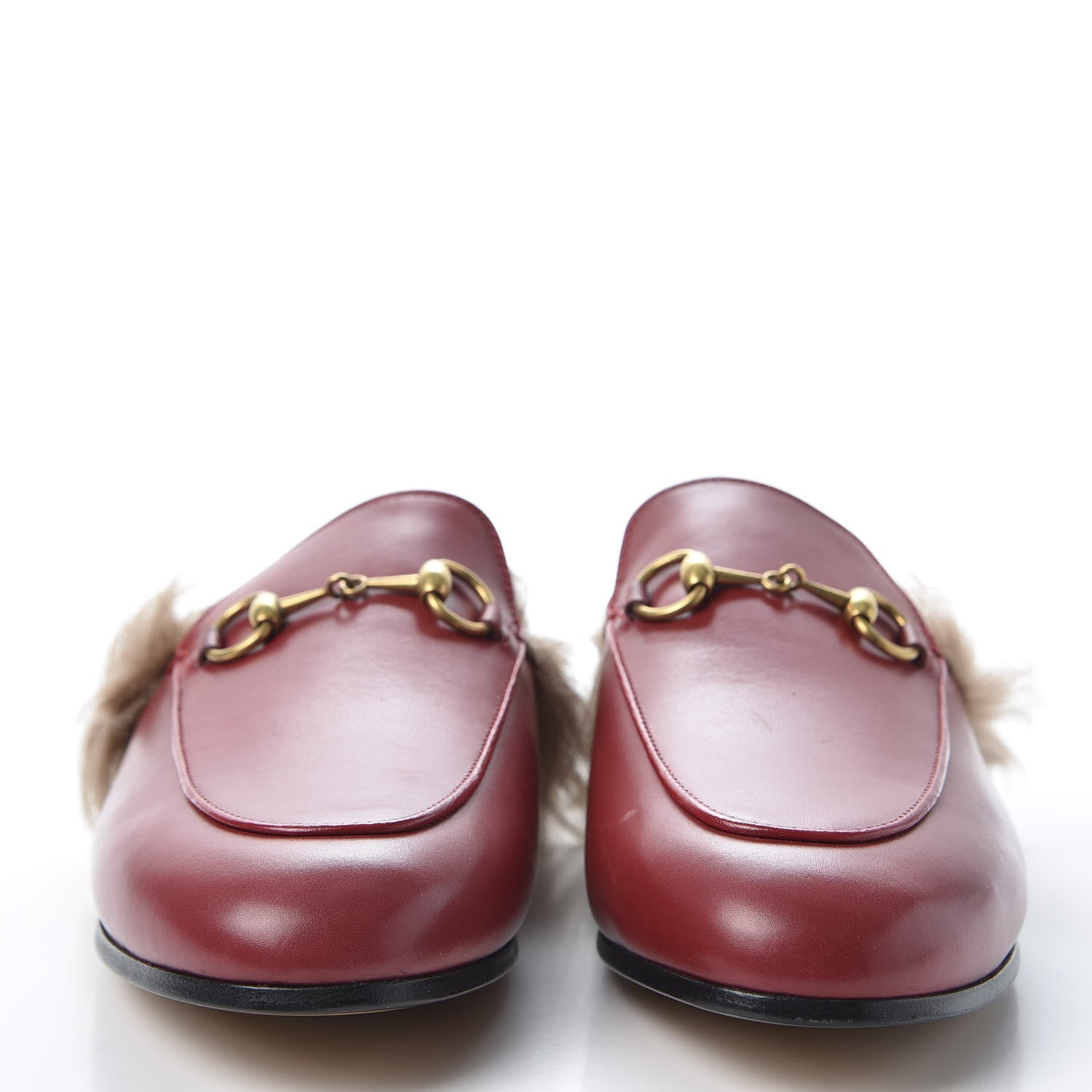 Gucci Betis Glamour Calfskin Fur Womens Princetown Slippers 37.5 Hibiscus Red Naturale 3 of 10