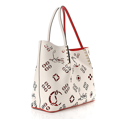 Christian Louboutin Calfskin Perforated Large Loubinthesky Cabarock Spikes Tote Snow 2 of 8