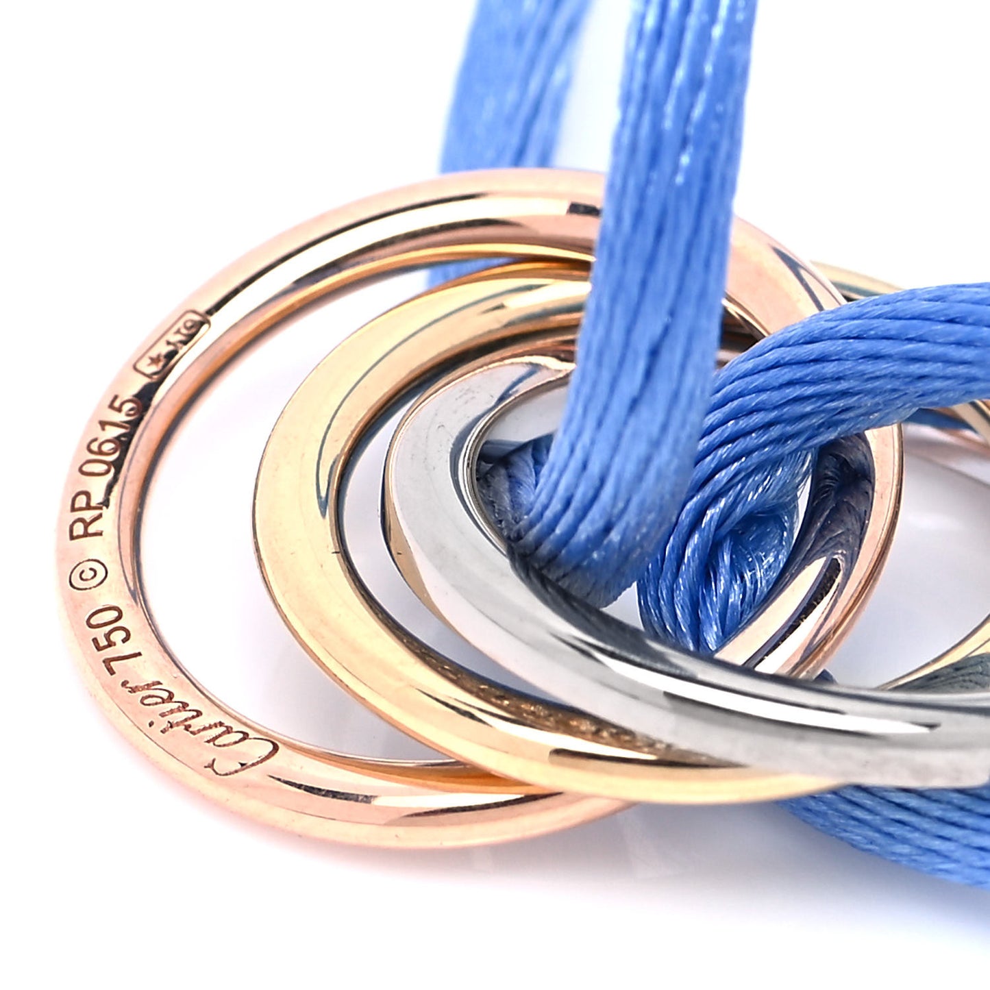 18K White Yellow Pink Gold Diamond Trinity Cord Bracelet Blue