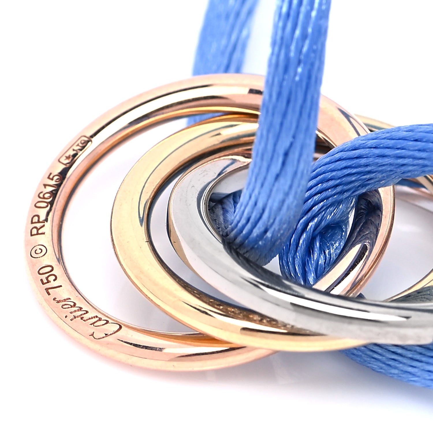 Cartier 18K White Yellow Pink Gold Diamond Trinity Cord Bracelet Blue 5 of 5