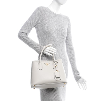 Prada Saffiano Cuir Small Double Bag Talco Nero Black 2 of 10