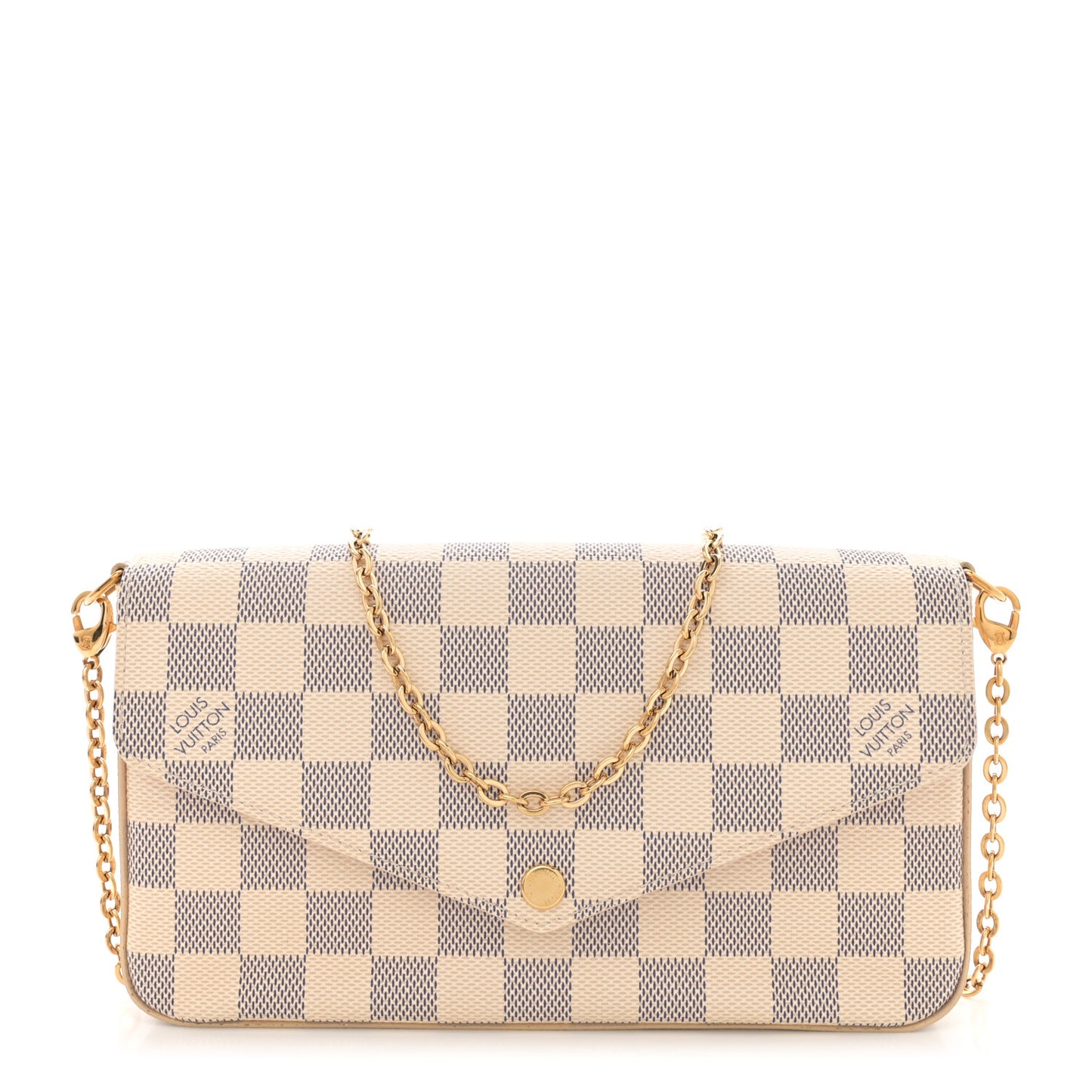 Damier Azur Pochette Felicie Chain Wallet Rose Ballerine