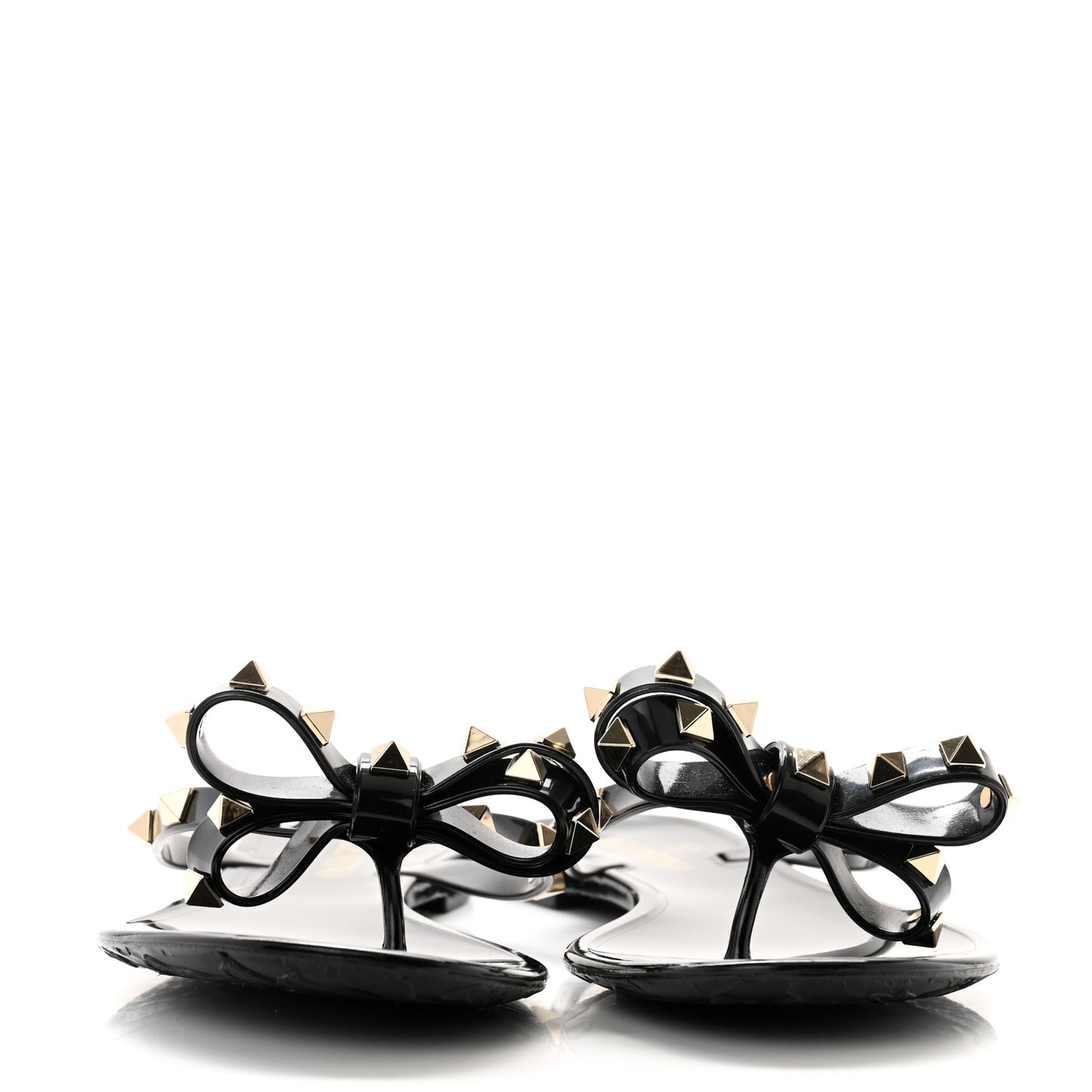 PVC Jelly Rockstud Bow Thong Sandals 37 Black