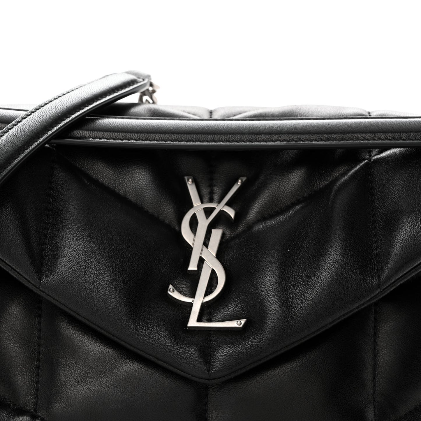 Lambskin Quilted Small Loulou Puffer Monogram Chain Satchel Black