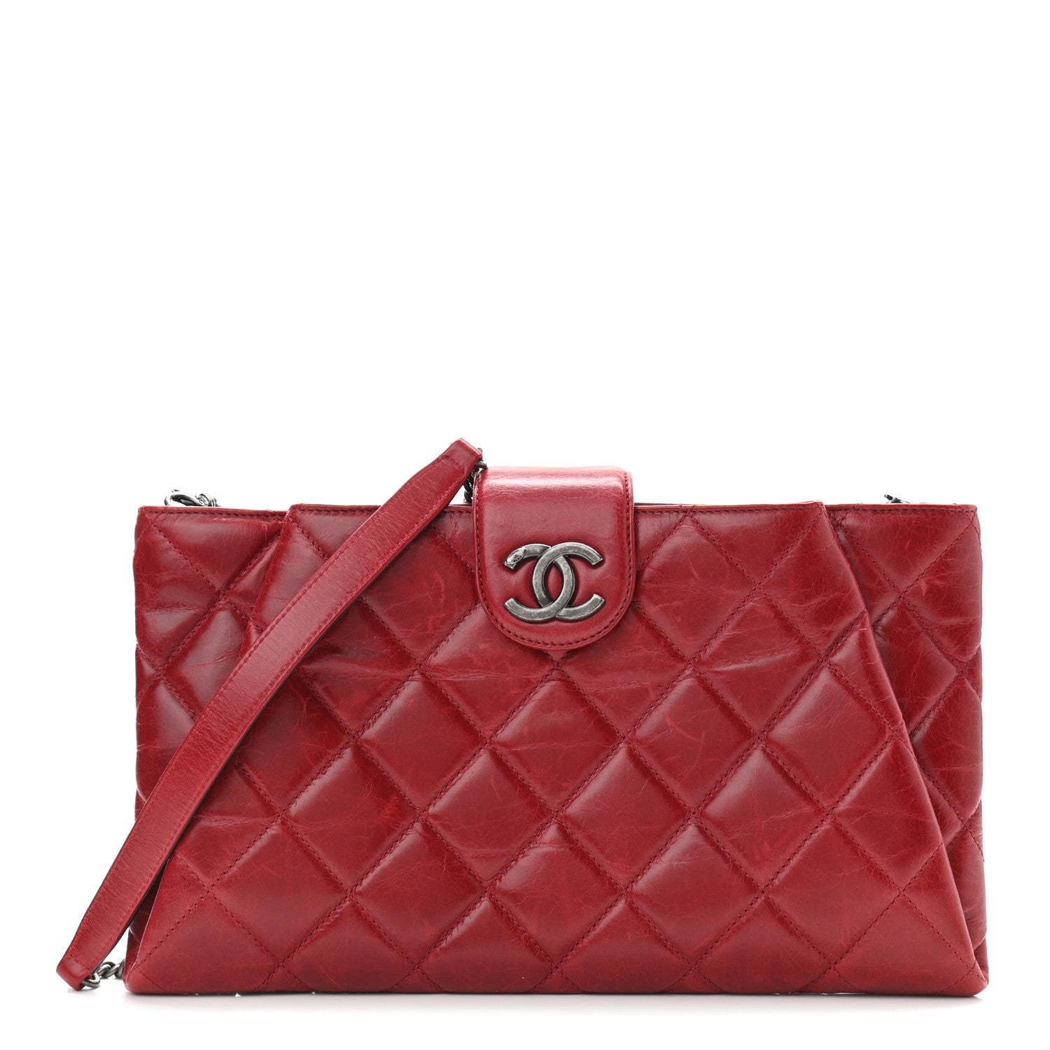Chanel Aged Calfskin Quilted Zip Clutch Dark Red 1 of 13