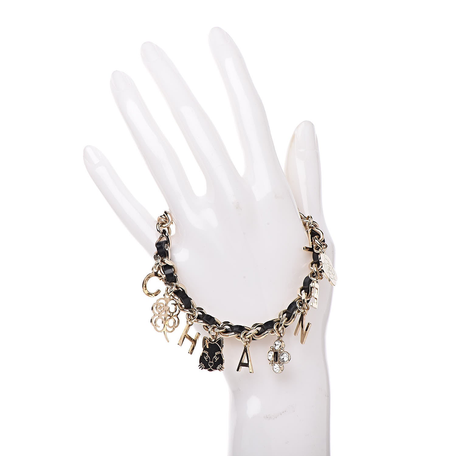 Chanel Lambskin Crystal CC Logo Charming Bracelet Gold Black 2 of 5