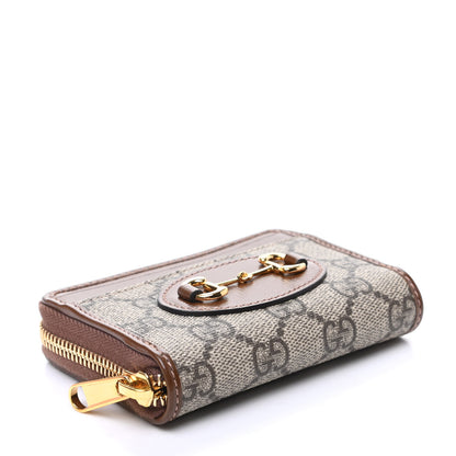 Gucci GG Supreme Monogram Azalea Calfskin Horsebit 1955 Zip Around ID Card Case Wallet Beige Ebony Brown Sugar 4 of 9