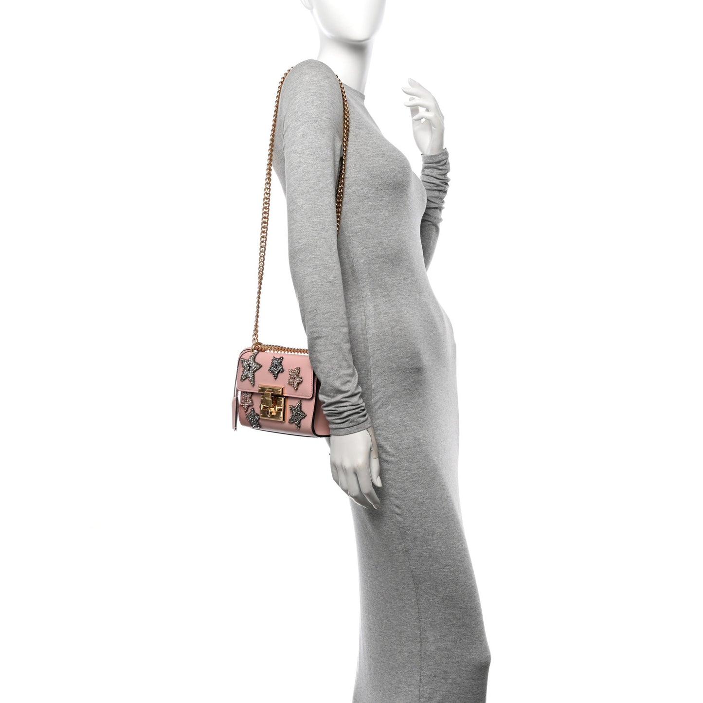 Calfskin Crystal Star Embroidered Small Padlock Shoulder Bag Perfect Pink Multicolor