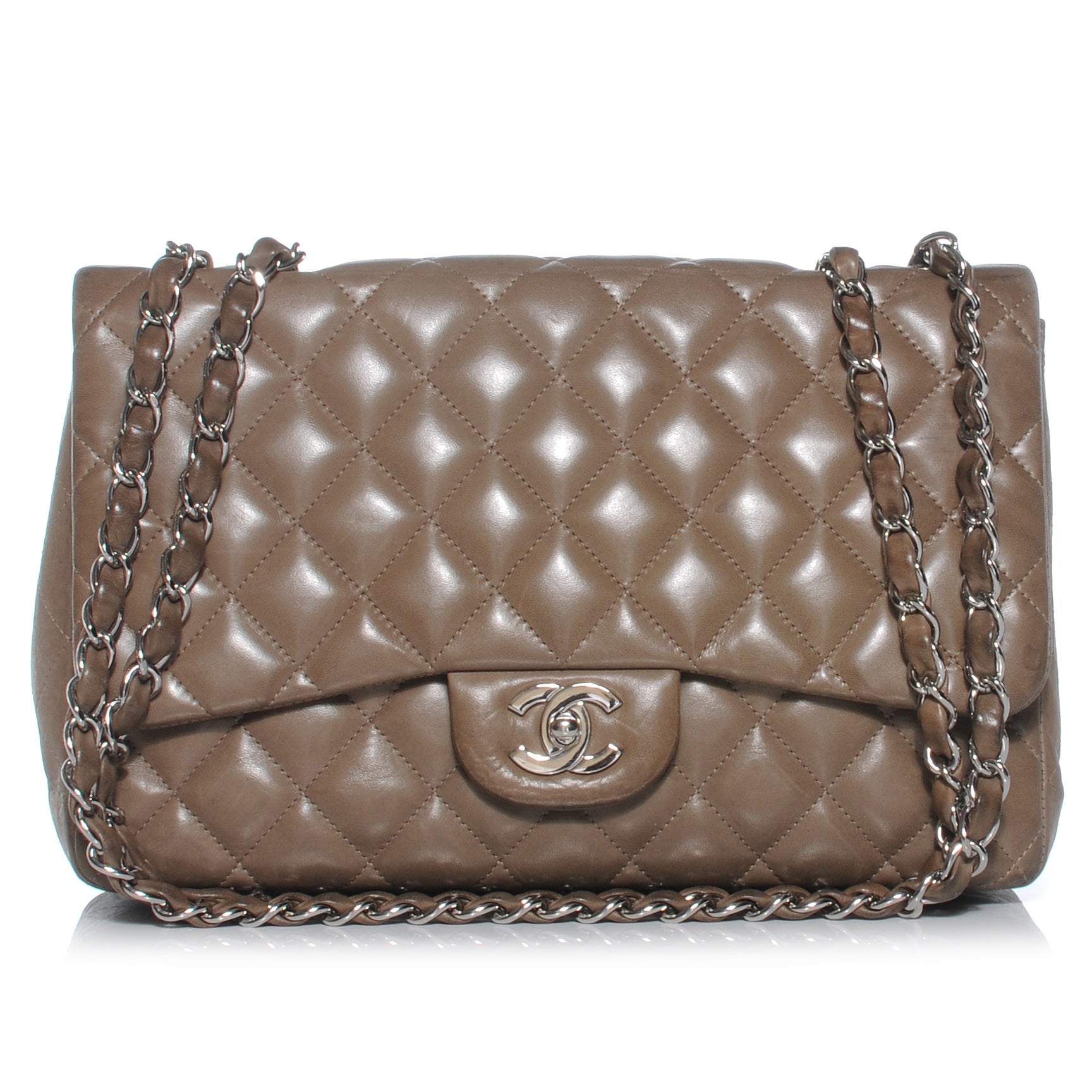 Chanel Lambskin Jumbo Single Flap Taupe 1 of 8