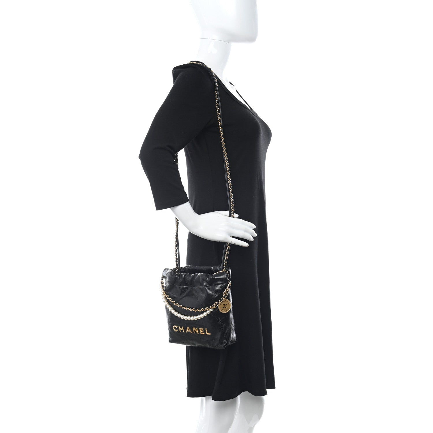 Chanel Shiny Crumpled Calfskin Quilted Pearl Mini Chanel 22 Black 2 of 11