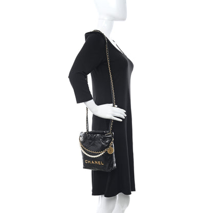 Chanel Shiny Crumpled Calfskin Quilted Pearl Mini Chanel 22 Black 2 of 11