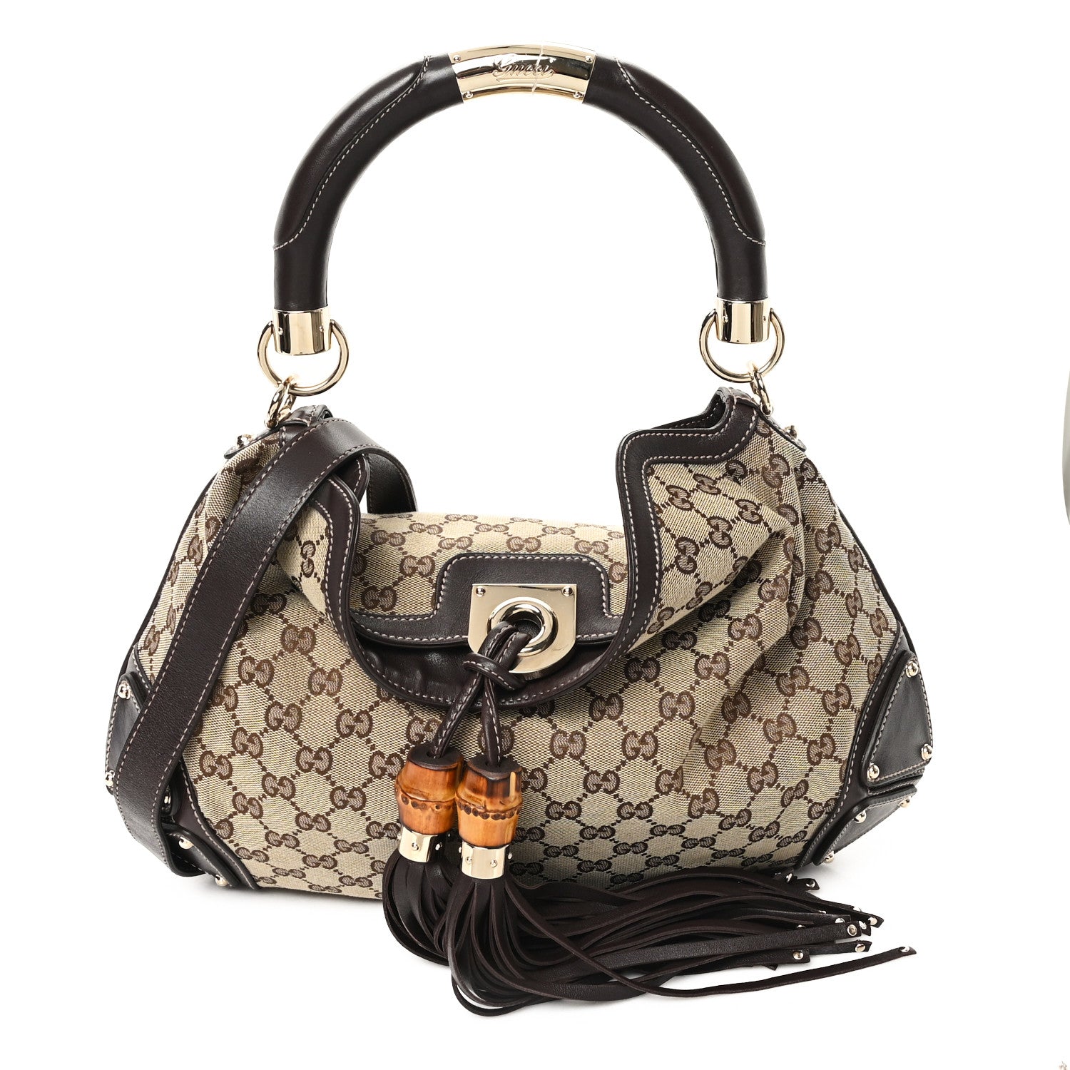 Gucci Monogram Medium Indy Top Handle Hobo Dark Brown 1 of 11