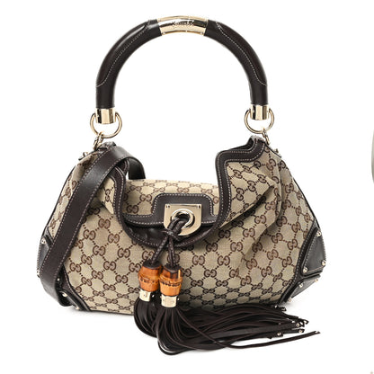 Gucci Monogram Medium Indy Top Handle Hobo Dark Brown 1 of 11