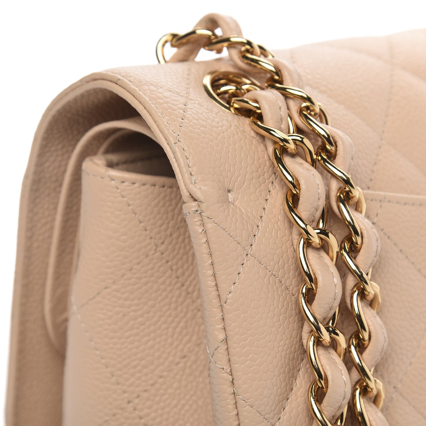 Caviar Quilted Jumbo Double Flap Beige Clair