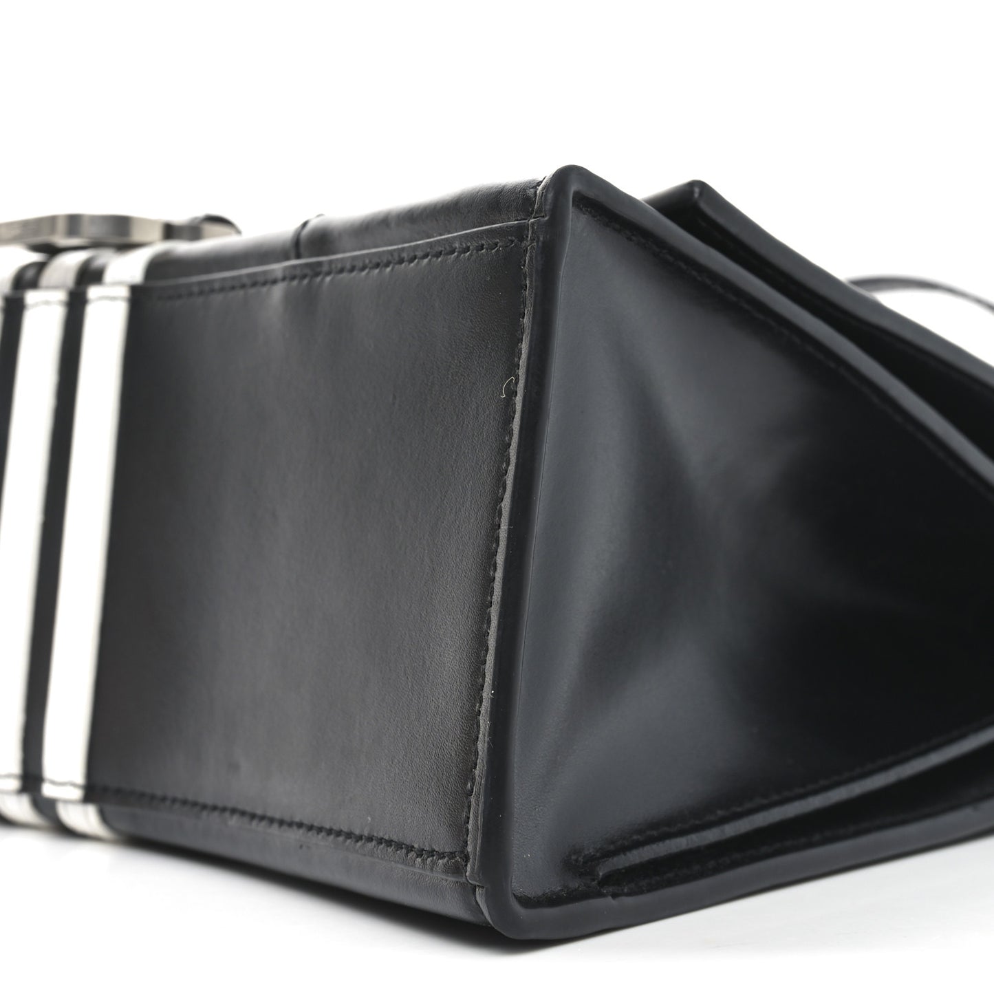 X ADIDAS Shiny Box Calfskin Medium Hourglass Top Handle Bag Black White