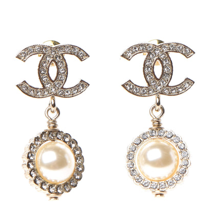 Chanel Crystal Pearl CC Drop Earrings Gold 1 of 4