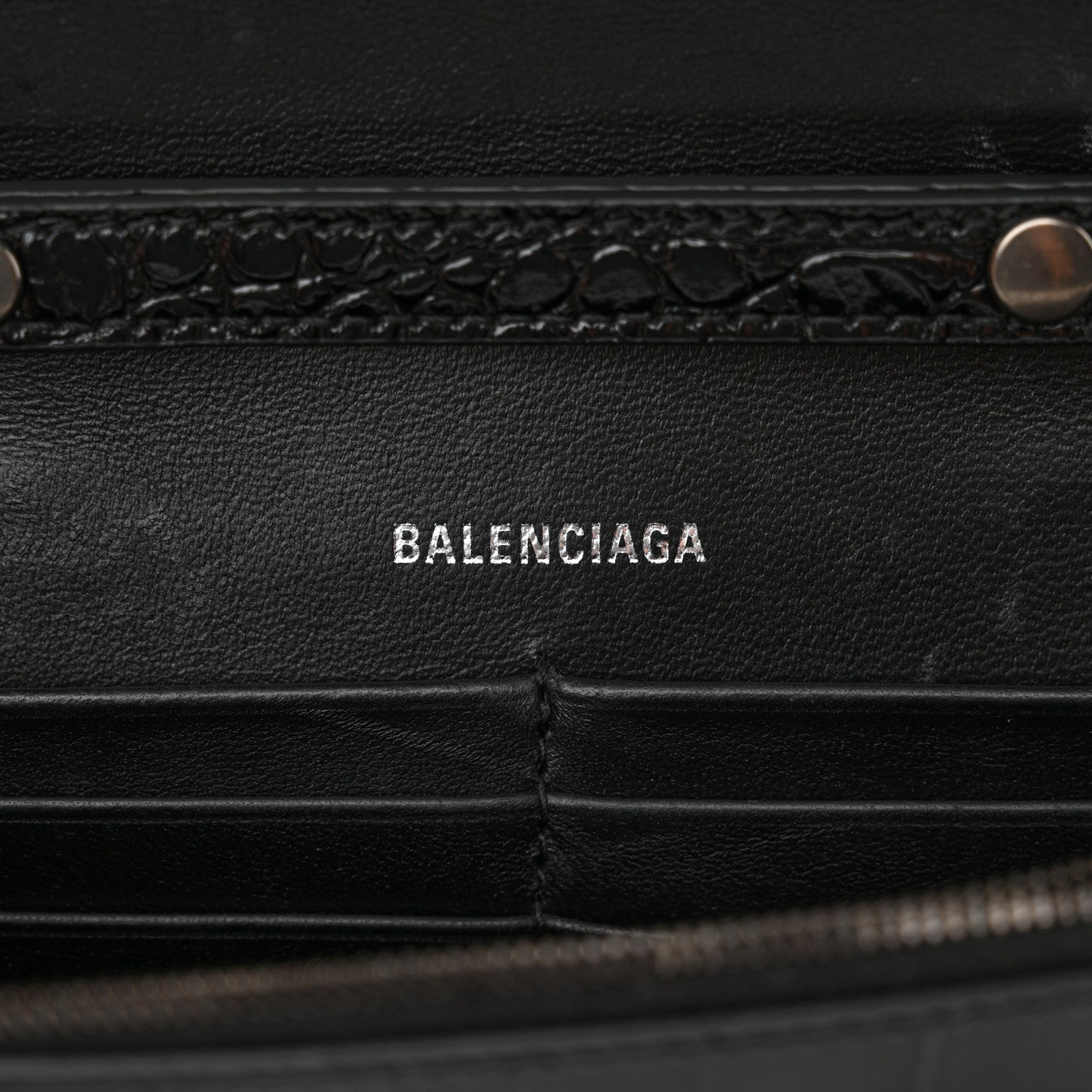 Balenciaga Shiny Calfskin Monochrome Crocodile Embossed Hourglass Chain Bag Black 6 of 13