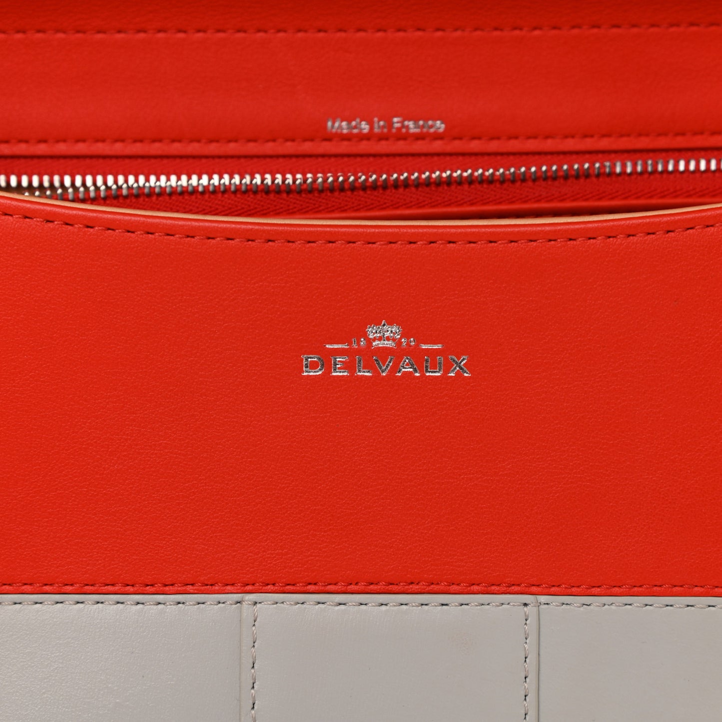 Calfskin MM Brillant Satchel Light Grey Red